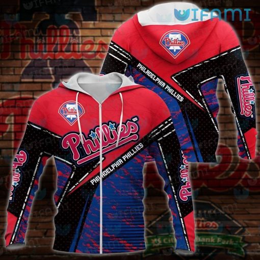 Phillies Full Zip Hoodie 3D Grunge Pattern Philadelphia Phillies Gift