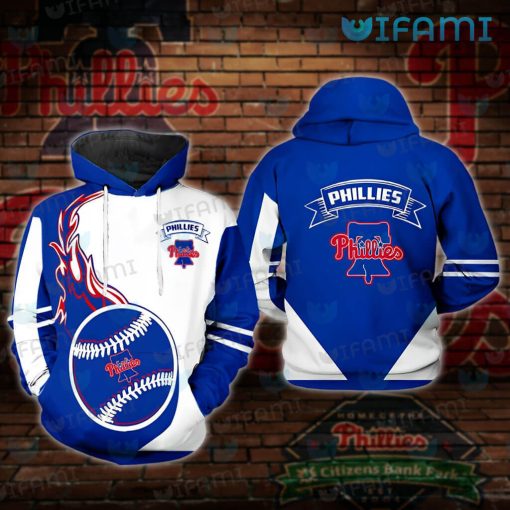 Phillies Light Blue Hoodie 3D Baseball On Fire Philadelphia Phillies Gift