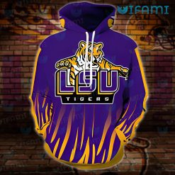 Purple LSU Hoodie 3D Flaming Logo LSU Gift