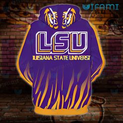 Purple LSU Hoodie 3D Flaming Logo LSU Present Back