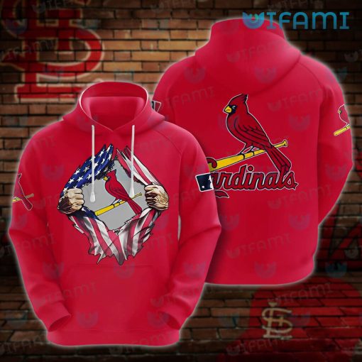 STL Cardinals Hoodie 3D USA Flag Ripped Logo St Louis Cardinals Gift