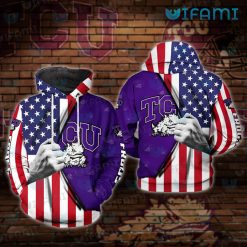 TCU Hoodie 3D Hand Pulling USA Flag TCU Gift