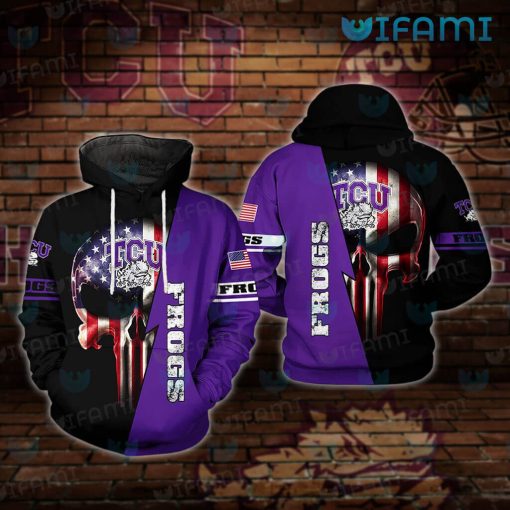 TCU Hoodie 3D Punisher Skull USA Flag TCU Gift