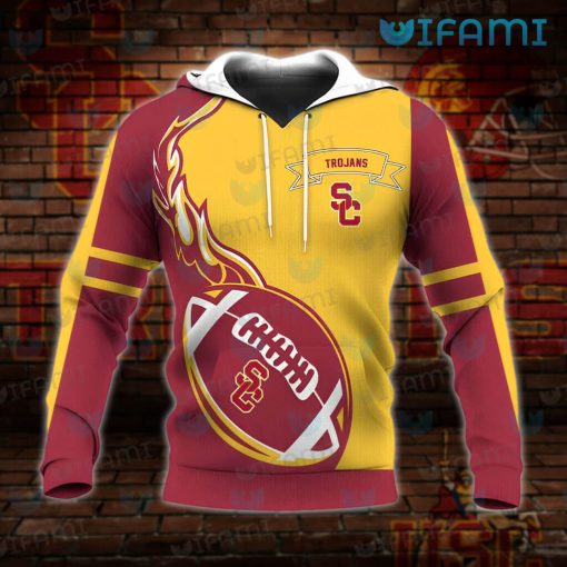 USC Football Hoodie 3D Football On Fire USC Trojans Gift