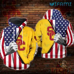 USC Hoodie 3D Hand Pulling USA Flag USC Trojans Gift