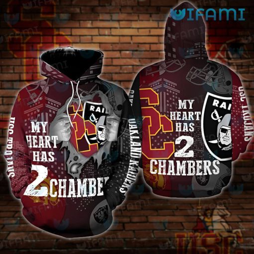 USC Hoodie 3D Raiders My Heart Has 3 Chambers USC Gift