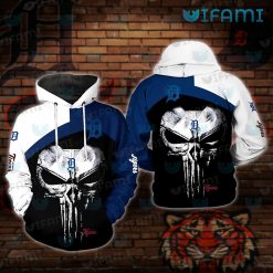 Womens Detroit Tigers Hoodie 3D Punisher Skull USA Flag Detroit Tigers Gift