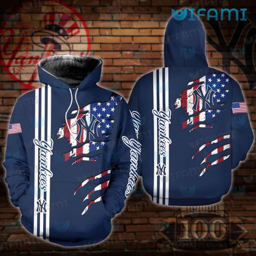 Yankees Hoodie Mens USA Flag Ripped Logo New York Yankees Gift