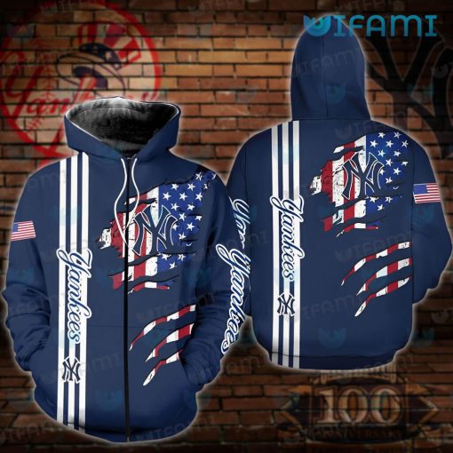 Yankees Hoodie Mens USA Flag Ripped Logo New York Yankees Gift