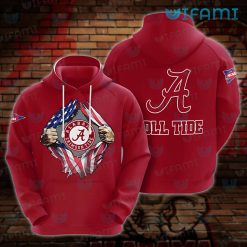 Youth Alabama Hoodie 3D USA Flag Ripped Logo Alabama Crimson Tide Gift