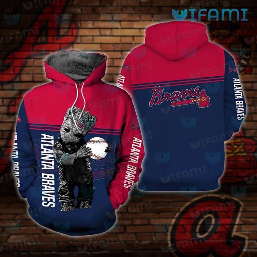 Youth Braves Hoodie 3D Baby Groot Hug Logo Atlanta Braves Gift