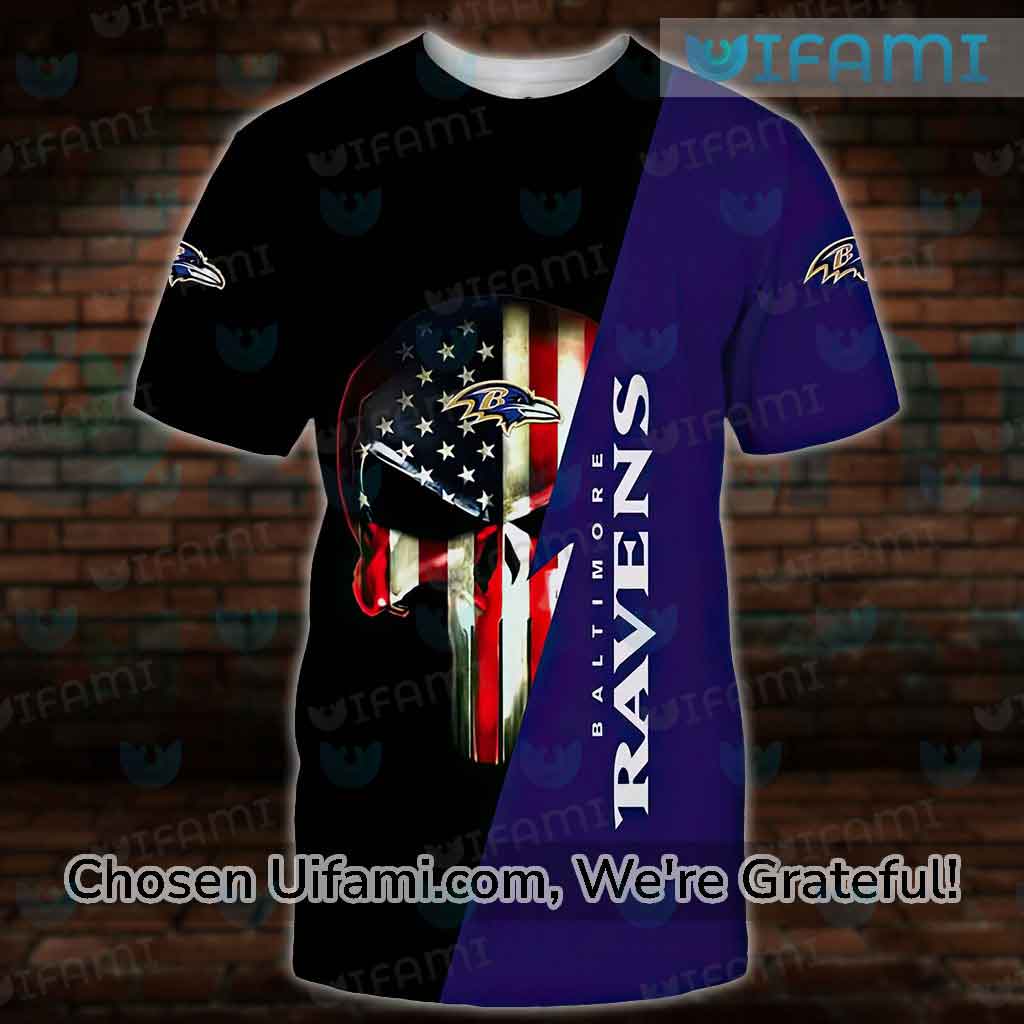 Baltimore Ravens Womens Shirt Shocking Punisher Skull USA Flag