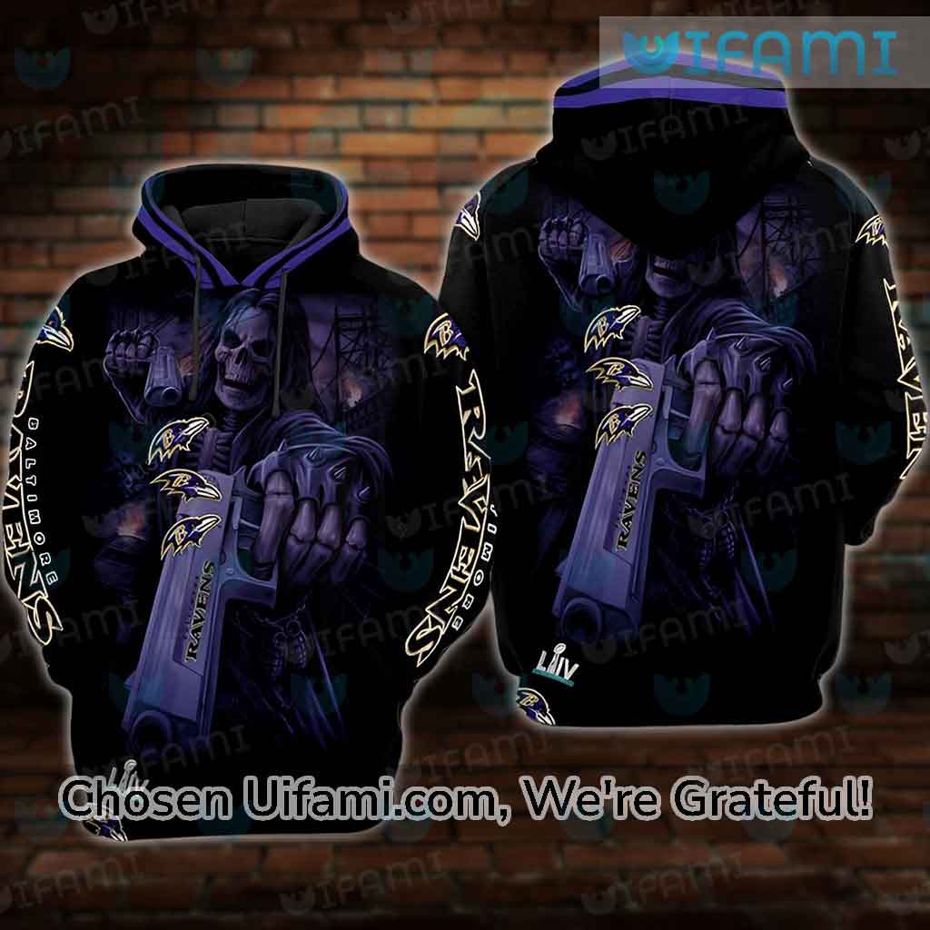 Black Ravens Hoodie 3D Cool Skeleton Baltimore Ravens Gift Ideas