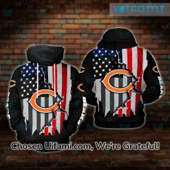Chicago Bears Full Zip Hoodie 3D Best USA Flag Chicago Bears Gifts For Dad
