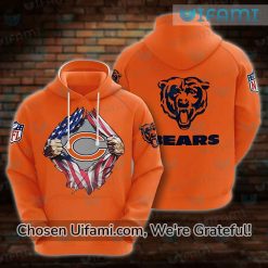 Chicago Bears Orange Hoodie 3D Comfortable USA Flag Chicago Bears Christmas Gifts