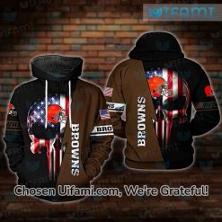 Cleveland Browns Zip Up Hoodie 3D Surprising Punisher Skull USA Flag Browns Gift