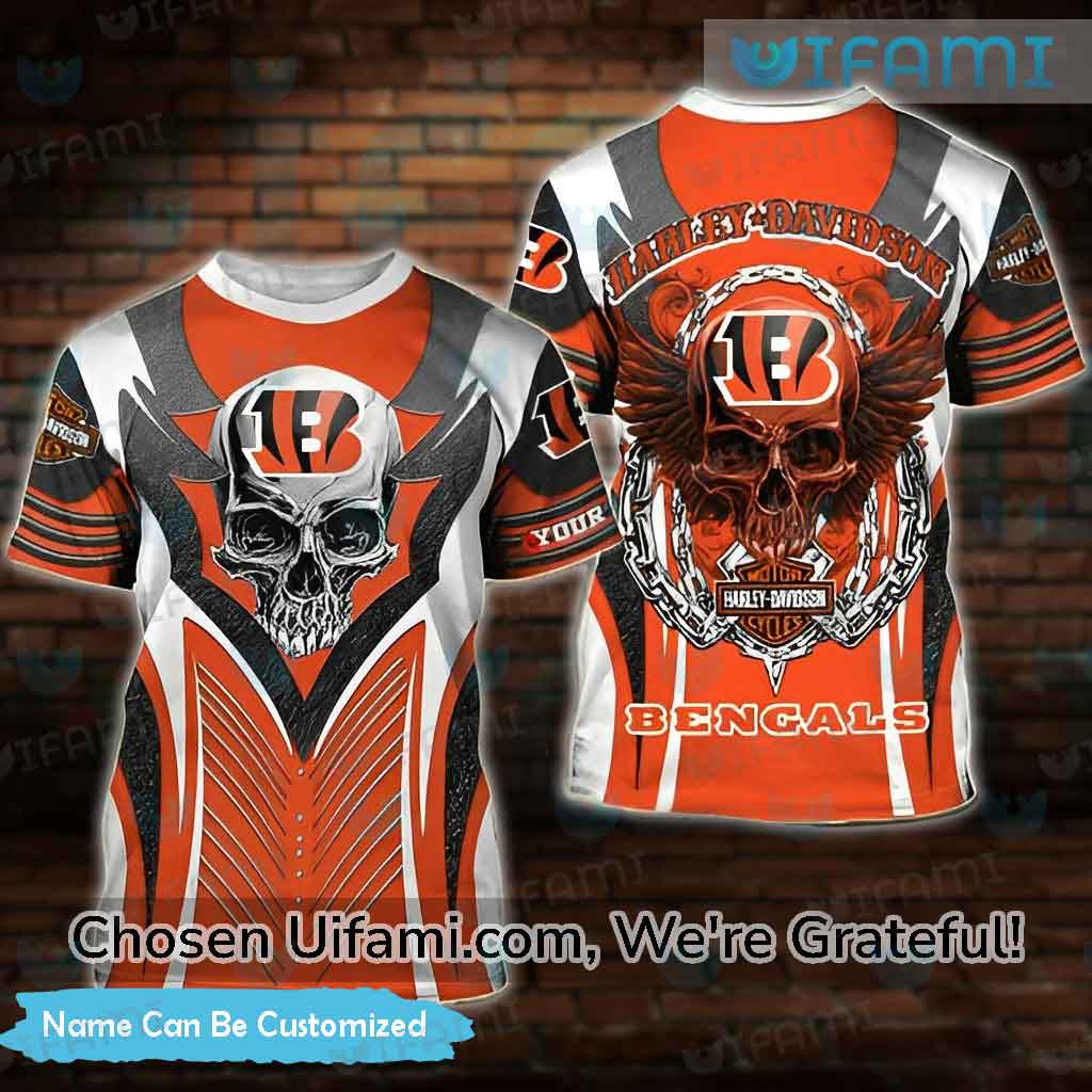 Custom Bengals Shirt Womens 3D Skull Harley Davidson Cincinnati Bengals  Gift - Personalized Gifts: Family, Sports, Occasions, Trending