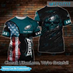 Custom Black Eagles Shirt 3D Graceful Skull USA Flag Eagles Gifts For Dad