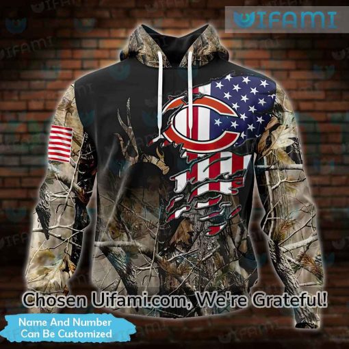 Custom Chicago Bears Hoodie Mens 3D Tree Covered USA Flag Chicago Bears Gift