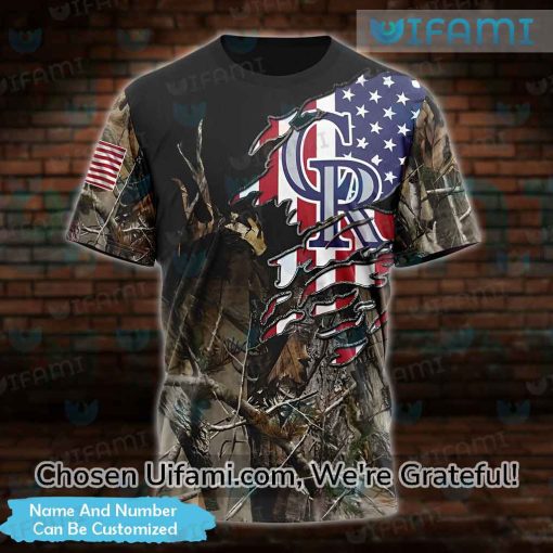 Custom Colorado Rockies T-Shirts Mens 3D Hunting Camo USA Flag Rockies Gift