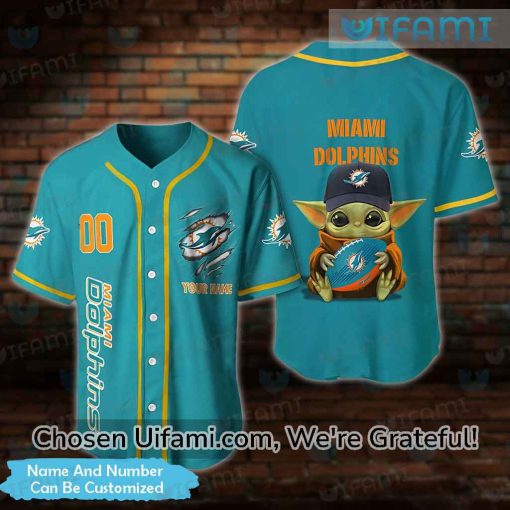 Custom Dolphins Baseball Jersey Baby Yoda Miami Dolphins Gift Ideas