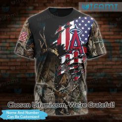 Custom MLB Angels Shirt 3D Hunting Camo USA Flag Los Angeles Angels Gift