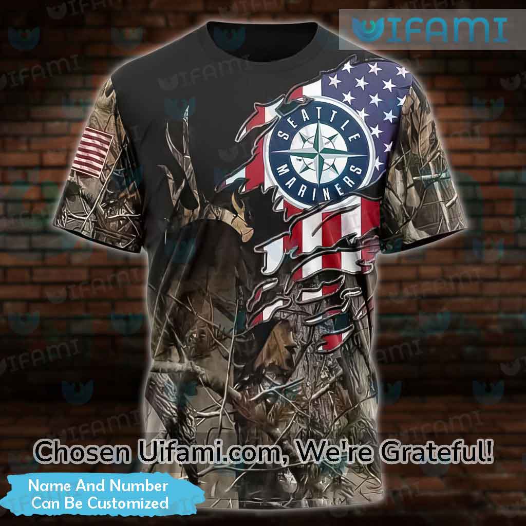 Custom Mariners Shirt 3D Awesome Hunting Camo USA Flag Seattle