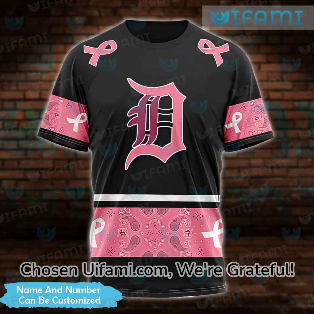 Custom Mens Detroit Tigers Shirt 3D Breast Cancer Detroit Tigers