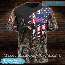 Custom Mens Phillies Shirt 3D Playful Hunting Camo USA Flag Phillies Gifts For Dad