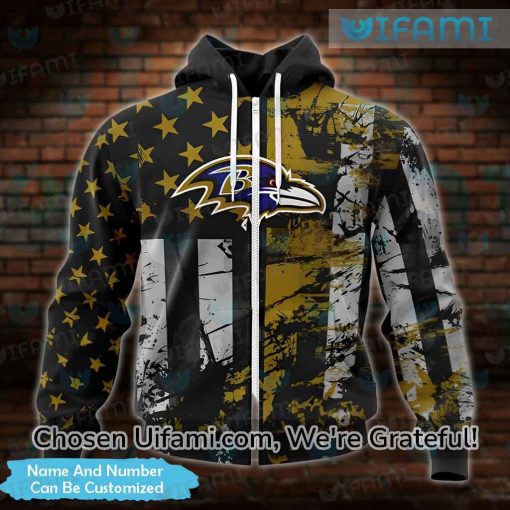 Custom Mens Ravens Hoodie 3D Amazing USA Flag Baltimore Ravens Christmas Gifts