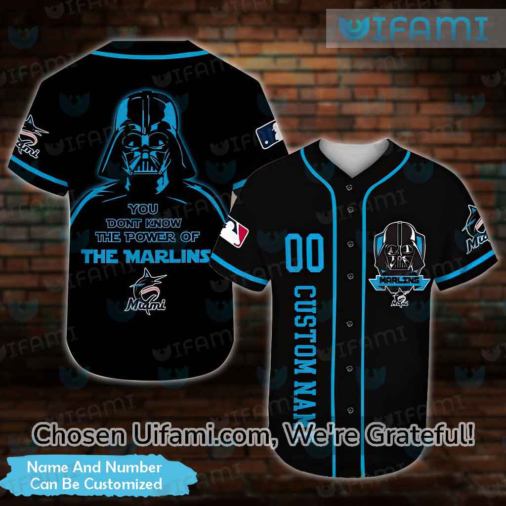 Custom Name And Number Miami Marlins Darth Vader Star Wars Baseball Jersey  Shirt Black