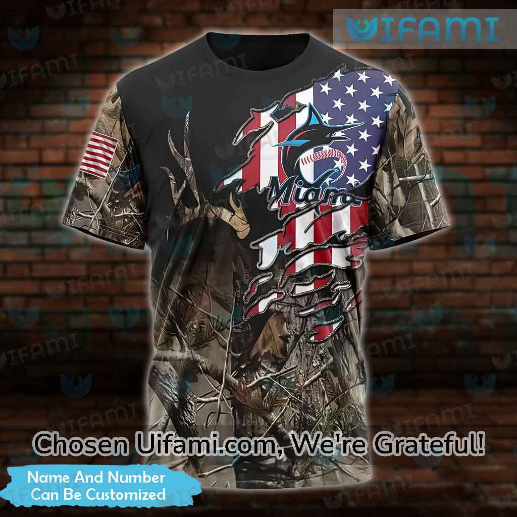 Custom Miami Marlins T-Shirt 3D Secret Hunting Camo USA Flag Marlins Gifts  - Personalized Gifts: Family, Sports, Occasions, Trending