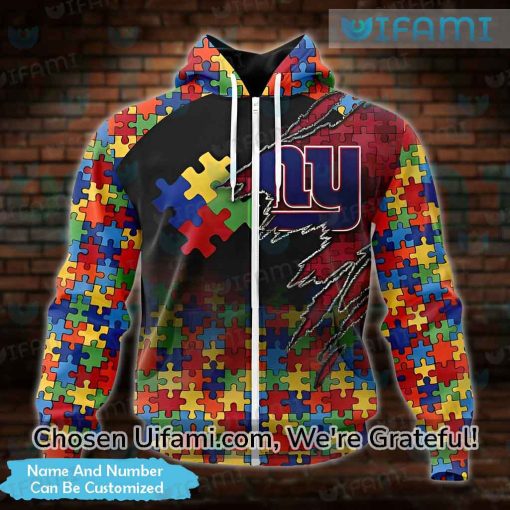 Custom NY Giants Zip Up Hoodie 3D Glamorous Autism New York Giants Gift