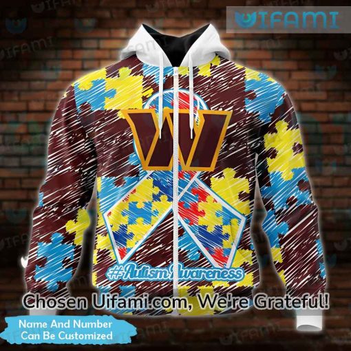 Custom Washington Commanders Zip Up Hoodie 3D Autism Commanders Gift