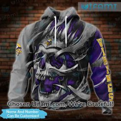 Custom Women’s Minnesota Vikings Hoodie 3D Wonderful Skull NFL Vikings Gifts