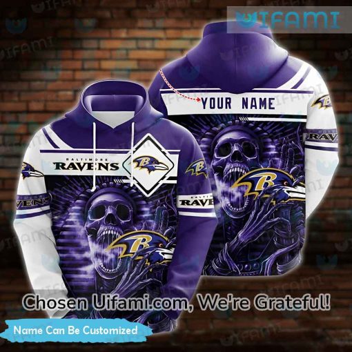 Custom Womens Ravens Hoodie 3D Charming Skull Baltimore Ravens Gift