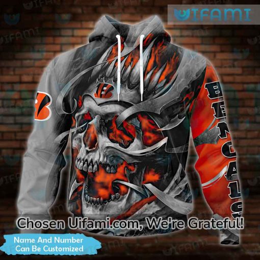 Custom Youth Bengals Hoodie 3D Eye-opening Skull Cincinnati Bengals Gift