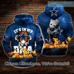 Dallas Cowboys Zipper Hoodie 3D Unforgettable Baby Groot DNA Dallas Cowboys Gifts For Dad