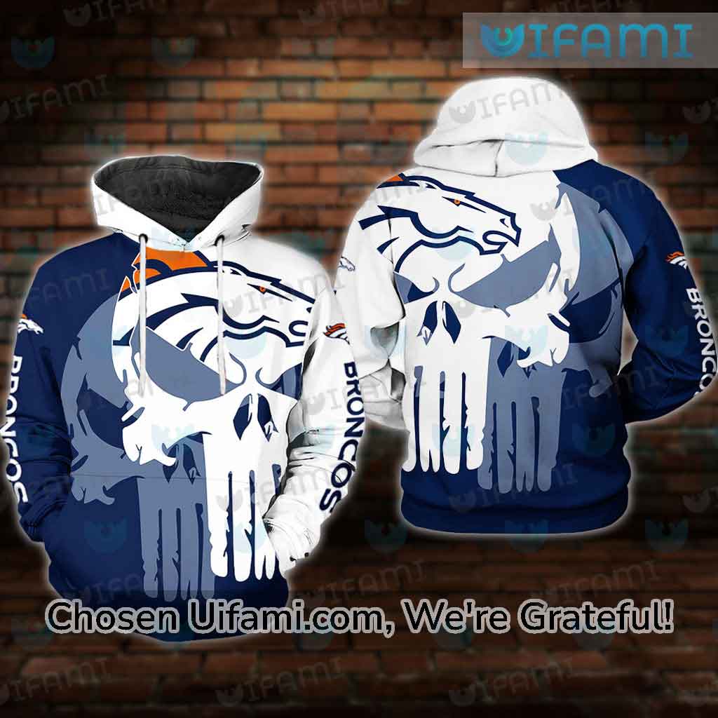 Denver Broncos Hoodie Mens 3D Awe-inspiring Punisher Skull Broncos