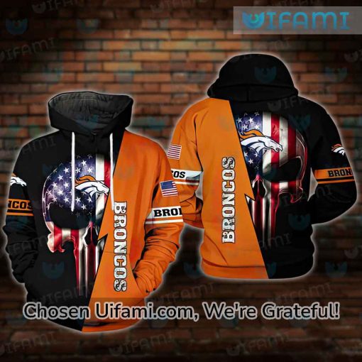 Denver Broncos Mens Hoodie 3D Unique Punisher Skull Gifts For Broncos Fans