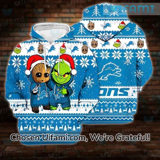 Detroit Lions Hoodie 3D Groot Grinch Christmas Detroit Lions Gift