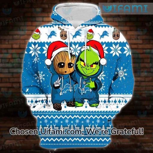 Detroit Lions Hoodie 3D Groot Grinch Christmas Detroit Lions Gift