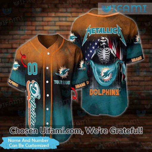 Dolphins Baseball Jersey Skeleton USA Flag Custom Unique Miami Dolphins Gifts