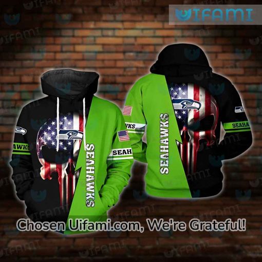 Hoodie Seattle Seahawks 3D Surprising Punisher Skull USA Flag Seahawks Gifts For Men