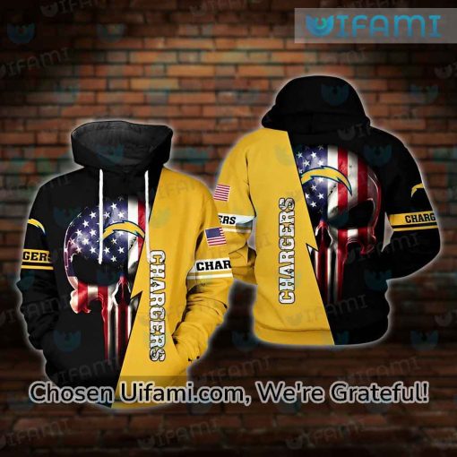 LA Chargers Hoodie 3D Last Minute Punisher Skull USA Flag Los Angeles Chargers Gifts