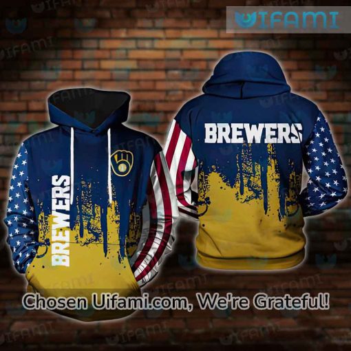 Mens Brewers Hoodie 3D Dazzling USA Flag Milwaukee Brewers Gift