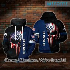 Mens Rams Hoodie 3D Exclusive Punisher Skull USA Flag NFL Rams Gifts