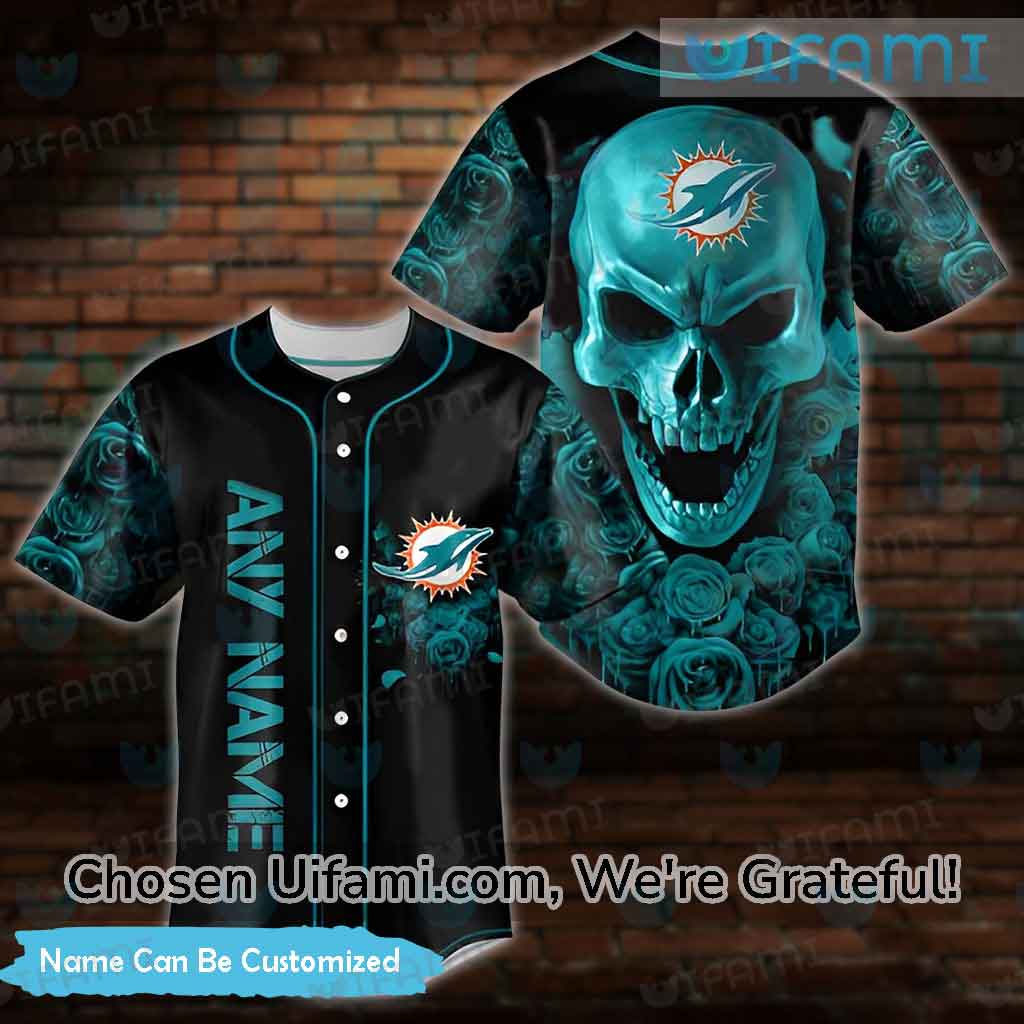 Miami Dolphins NFL Skull Print Custom Name And Number Baseball