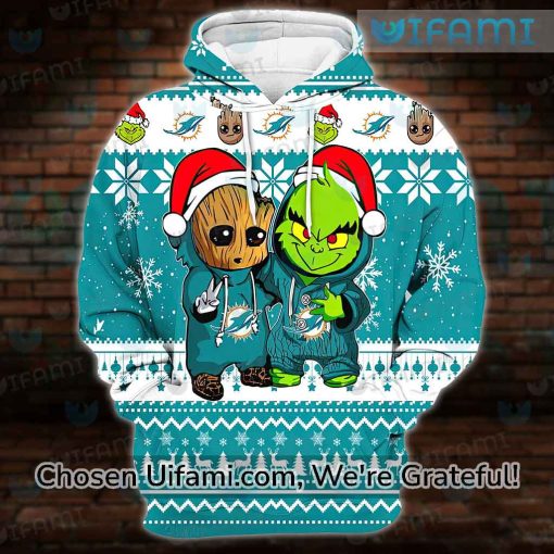 Miami Dolphins Hoodie Youth 3D Groot Grinch Baby Christmas Miami Dolphins Gift