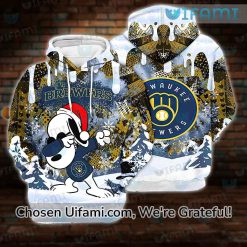 Milwaukee Brewers Mens Hoodie 3D Eye-opening Christmas Snoopy Brewers Gift